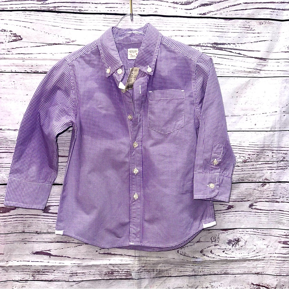 Crewcuts Purple and White Gingham Shirt Size 2